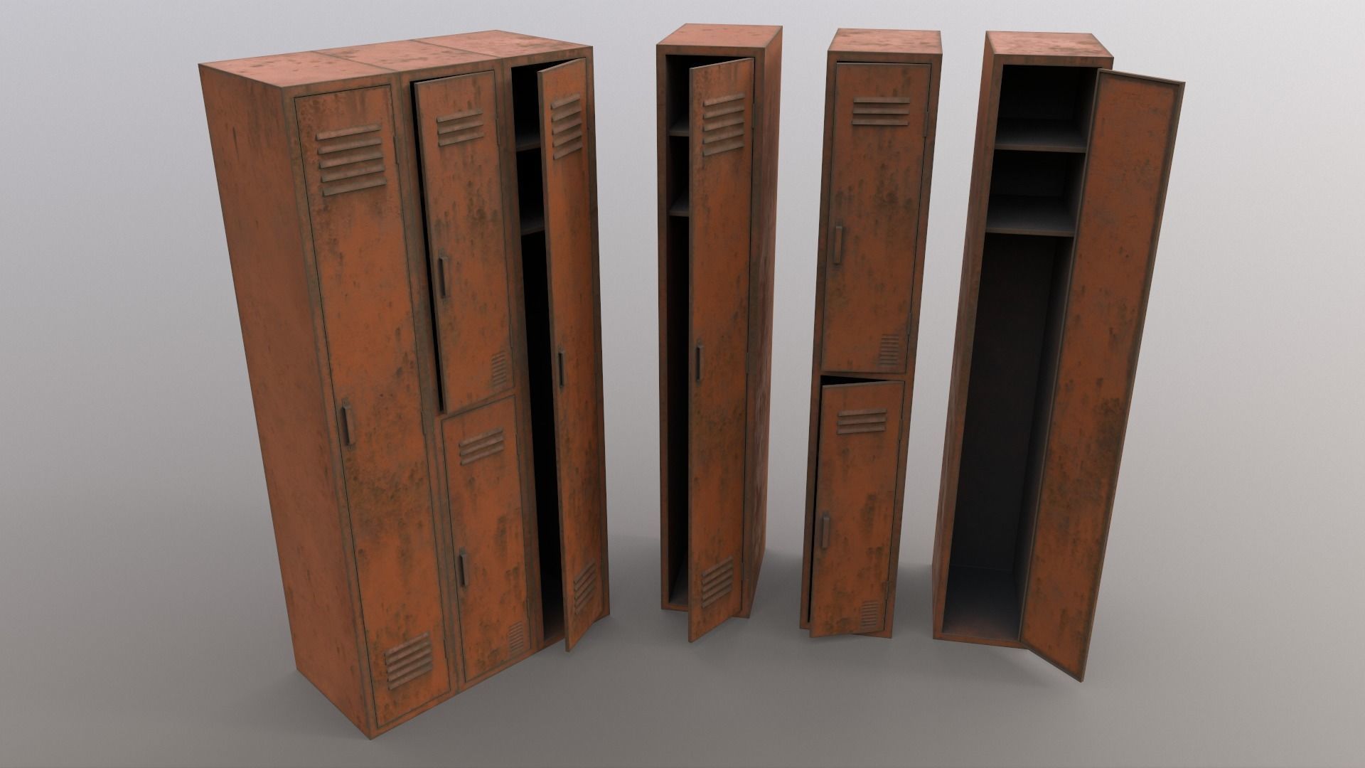 PBR School Gym Locker 04 - Orange Low-poly 3D model_10