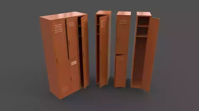 PBR School Gym Locker 04 - Orange Low-poly 3D model