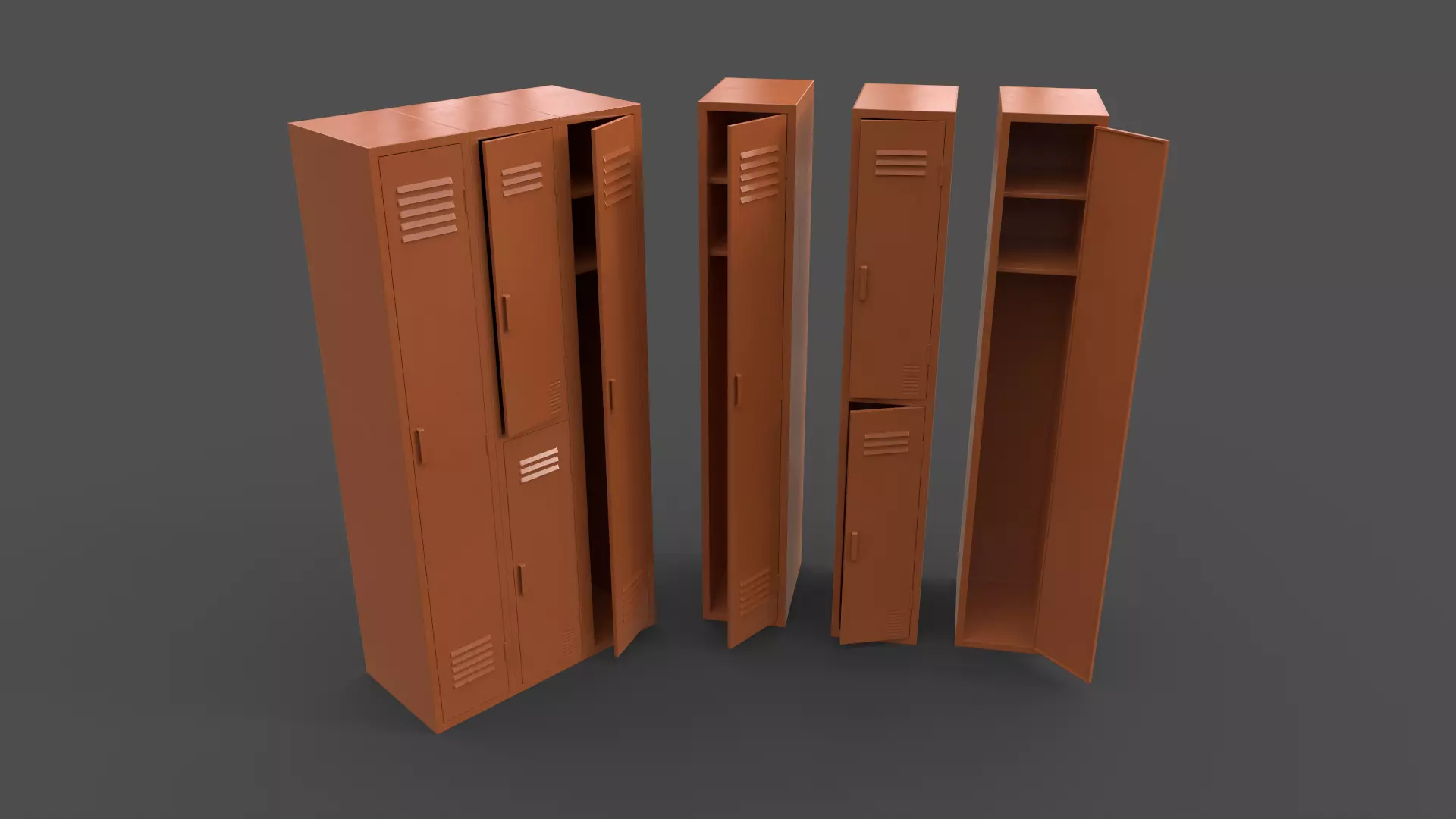 PBR School Gym Locker 04 - Orange Low-poly 3D model_0