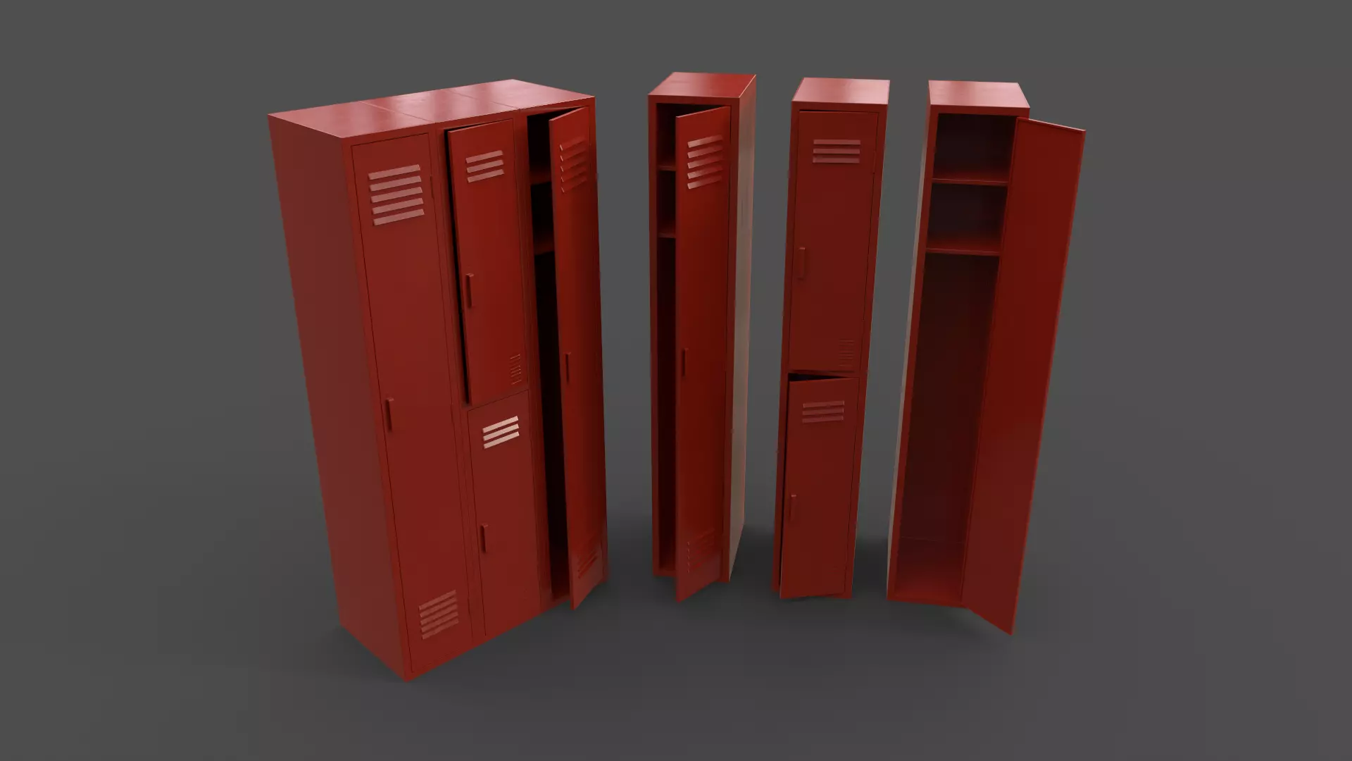 PBR School Gym Locker 04 - Red Low-poly 3D model_0