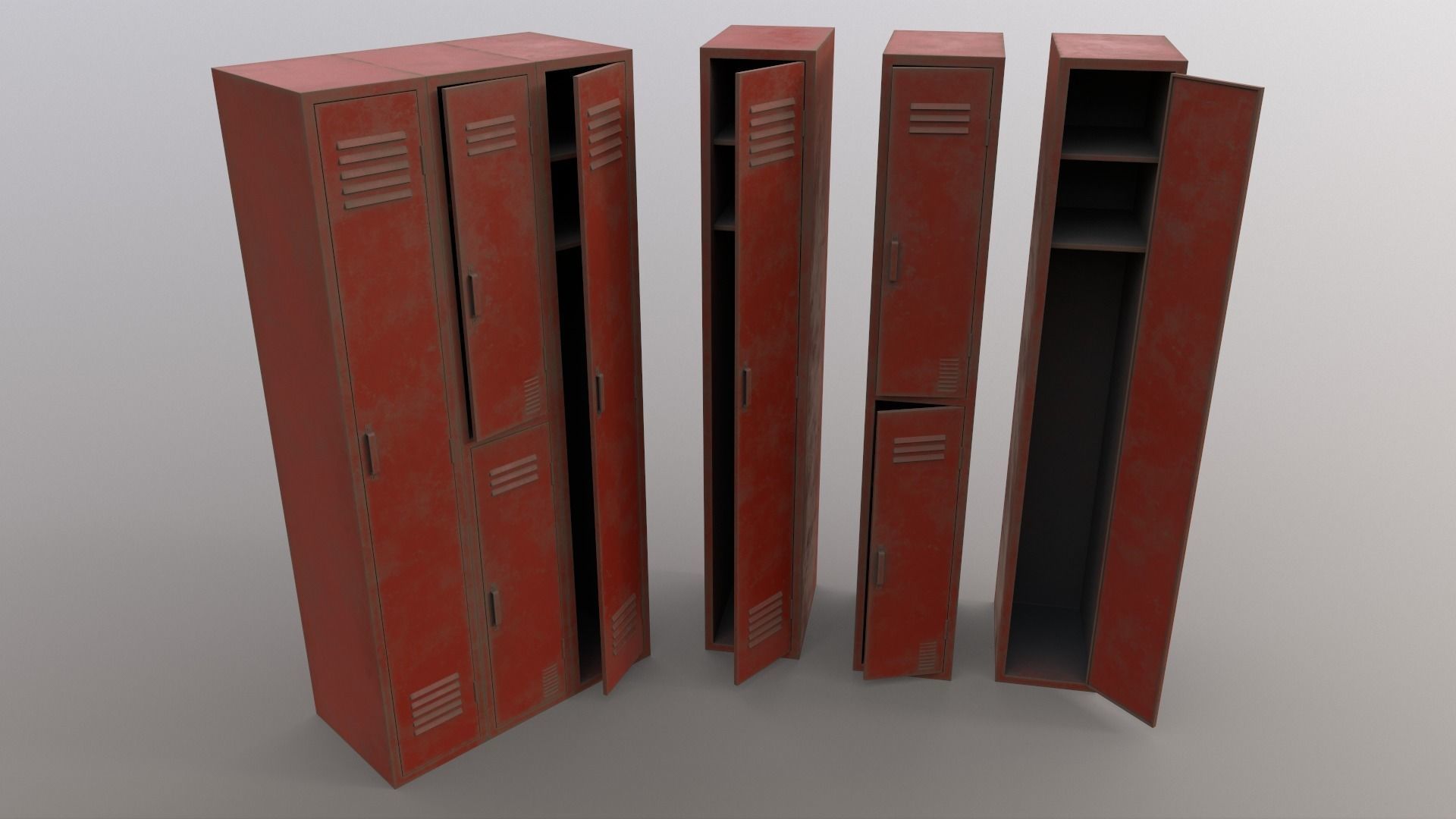 PBR School Gym Locker 04 - Red Low-poly 3D model_9