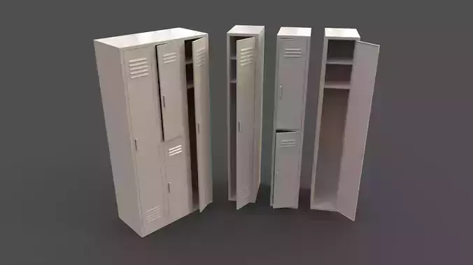 PBR School Gym Locker 04 - White Low-poly 3D model