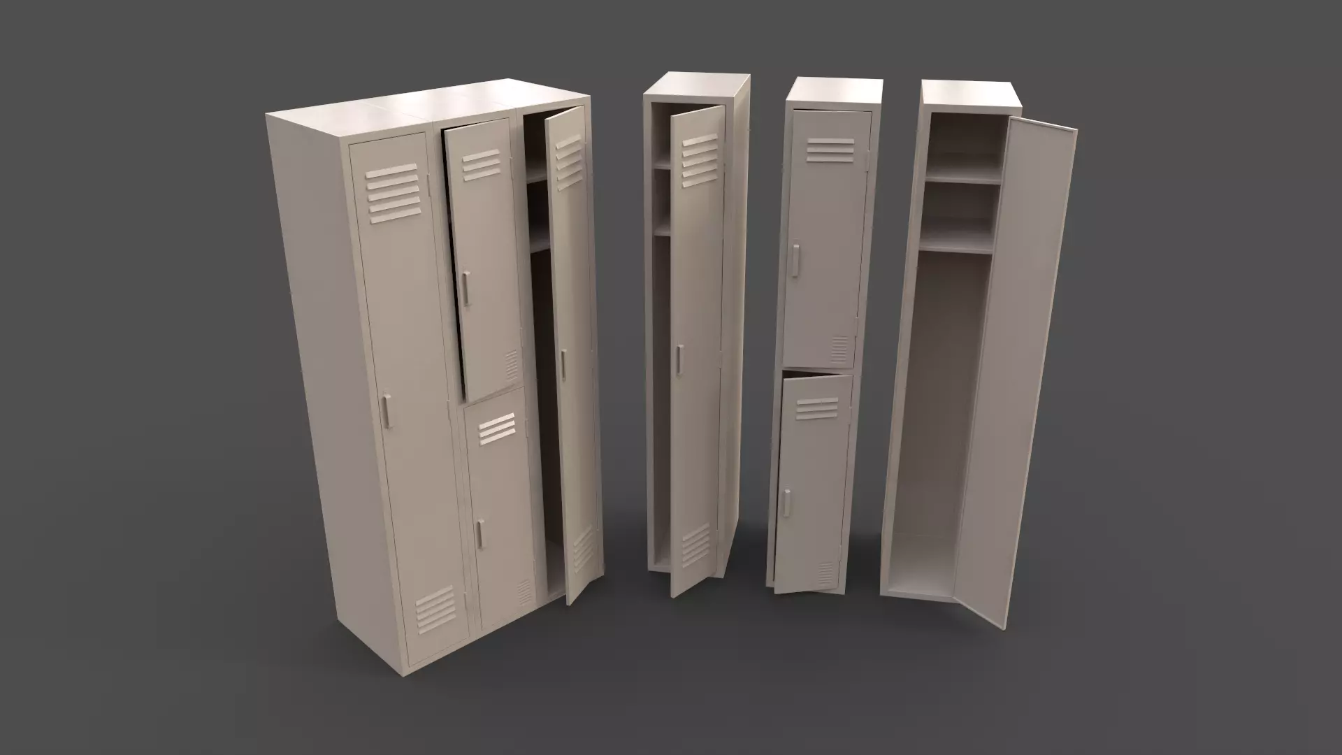 PBR School Gym Locker 04 - White Low-poly 3D model_0