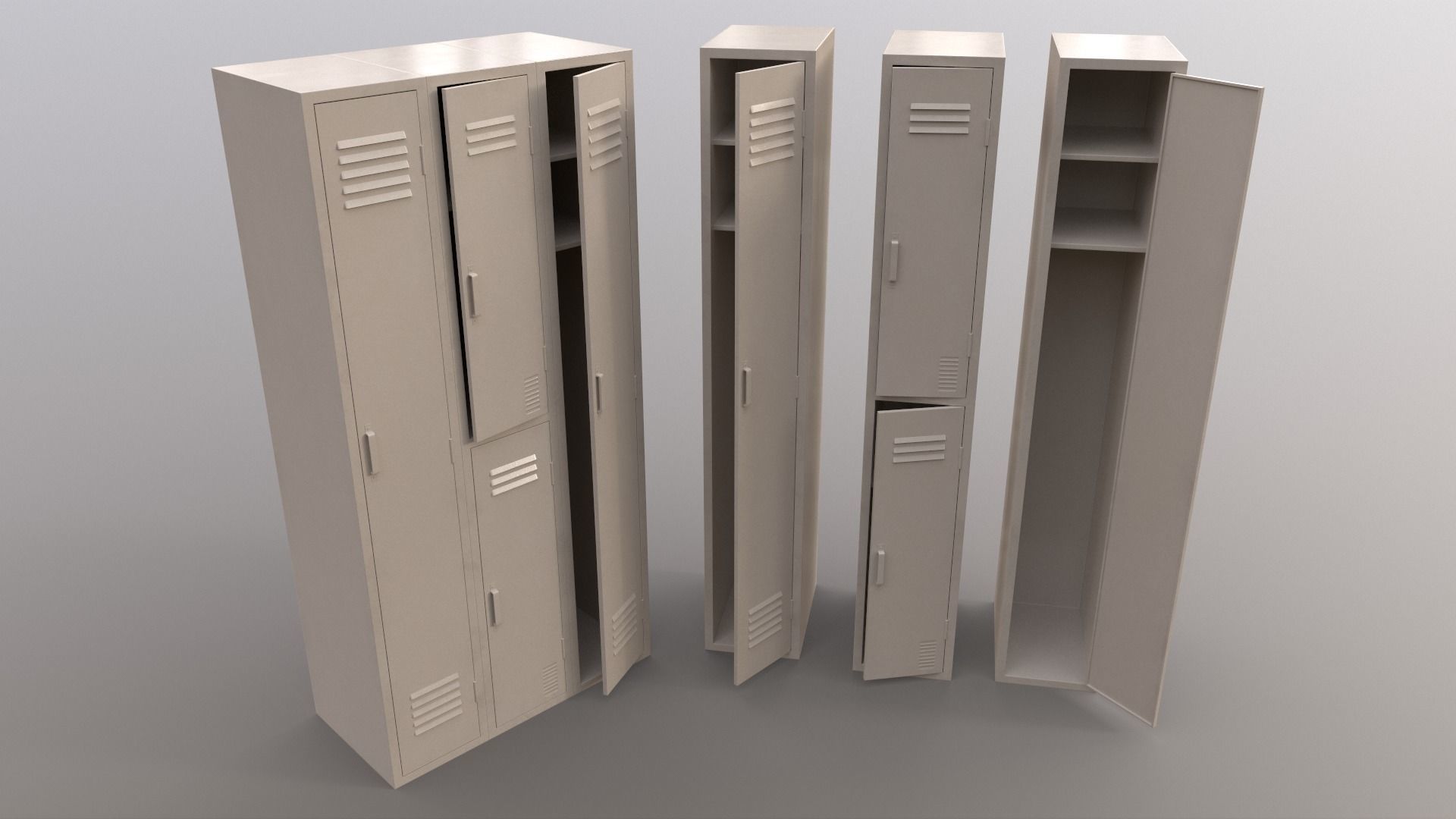 PBR School Gym Locker 04 - White Low-poly 3D model_8