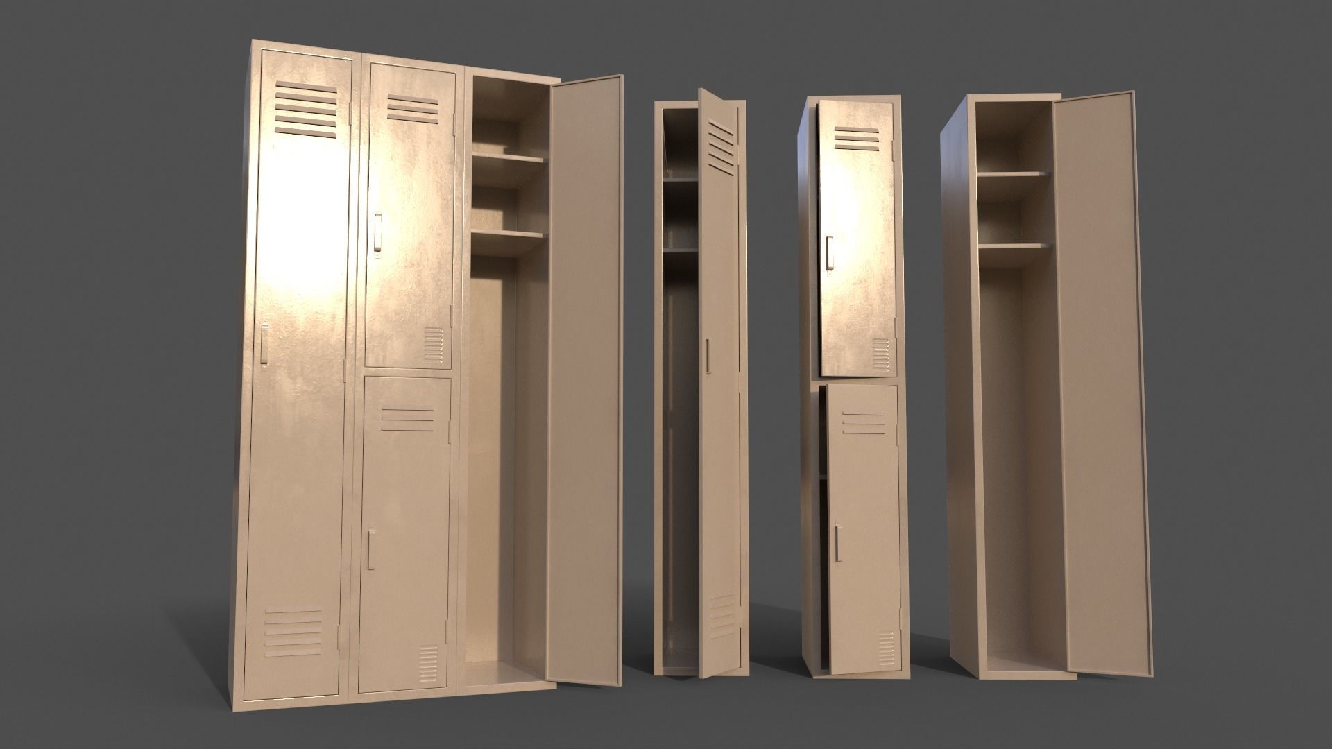 PBR School Gym Locker 04 - White Low-poly 3D model_5