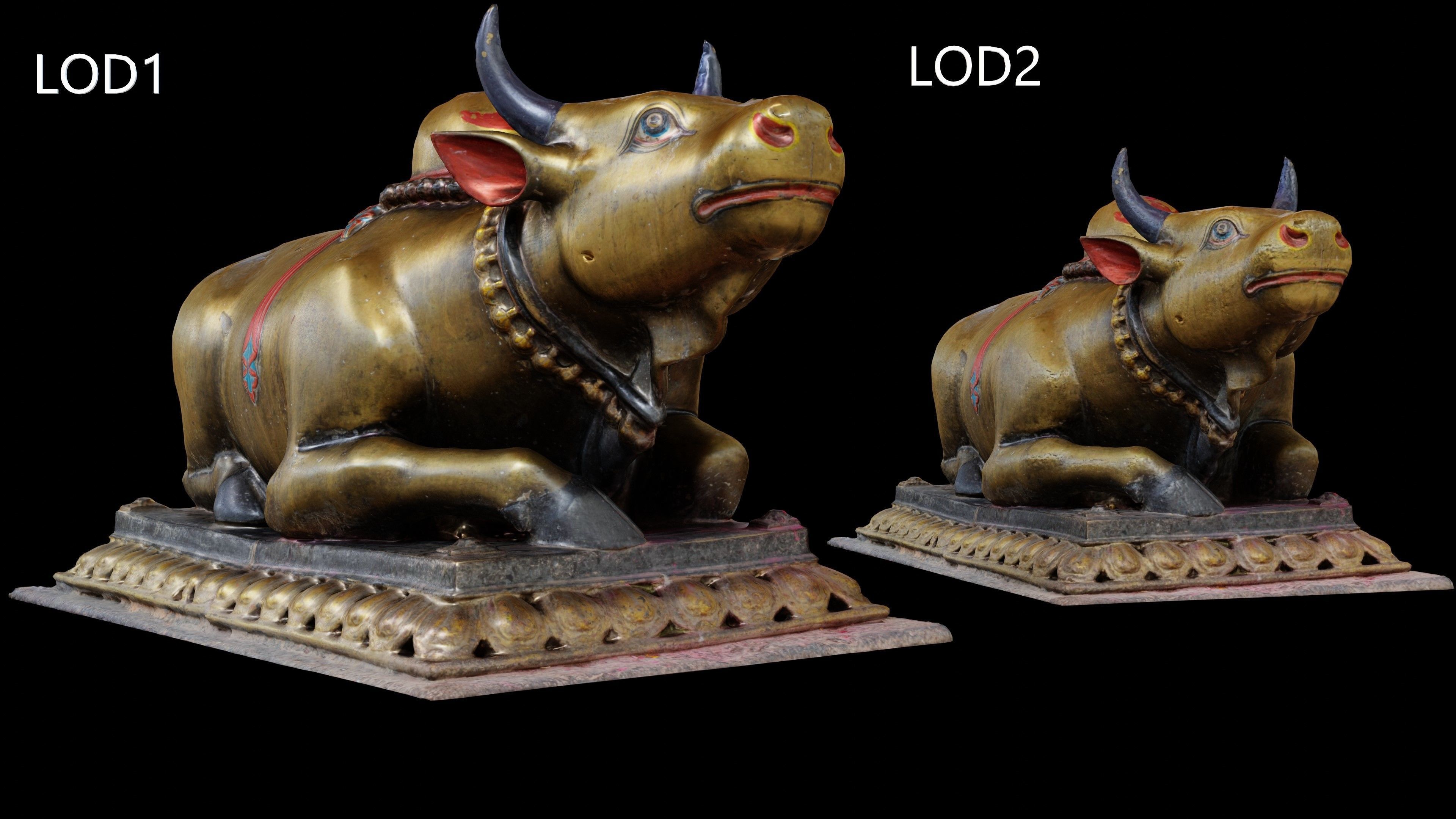 Scanned Golden Ox - LOD - Nepal heritage  Low-poly 3D model_2