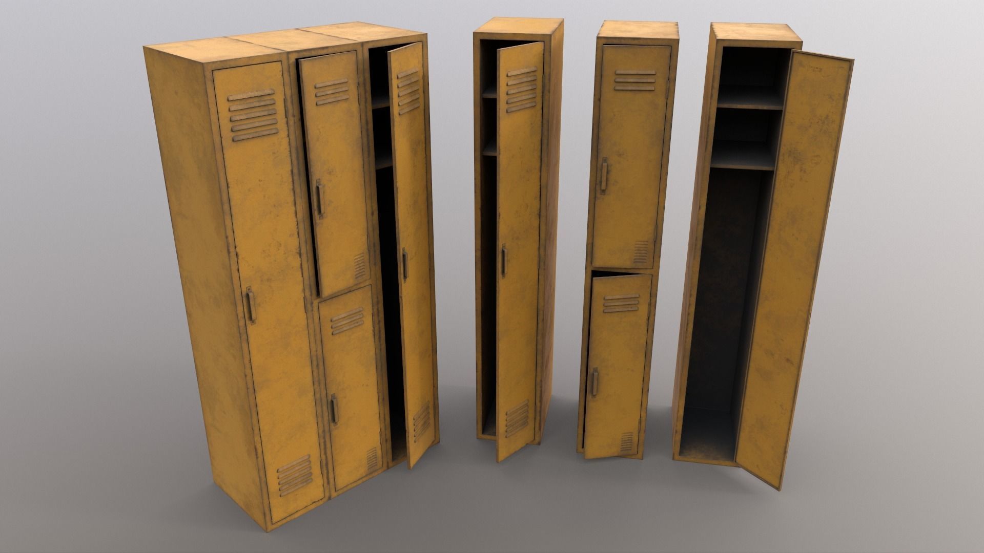 PBR School Gym Locker 04 - Yellow Low-poly 3D model_9