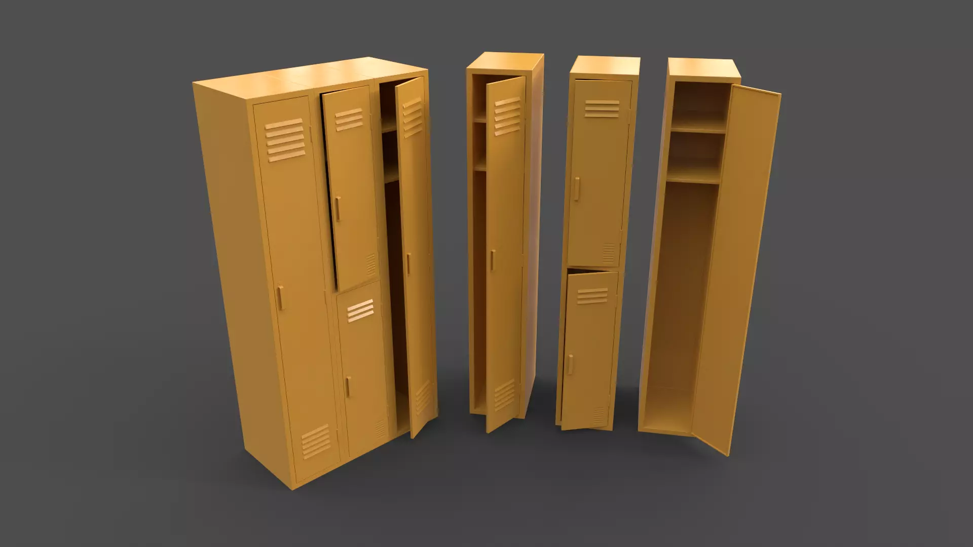 PBR School Gym Locker 04 - Yellow Low-poly 3D model_0