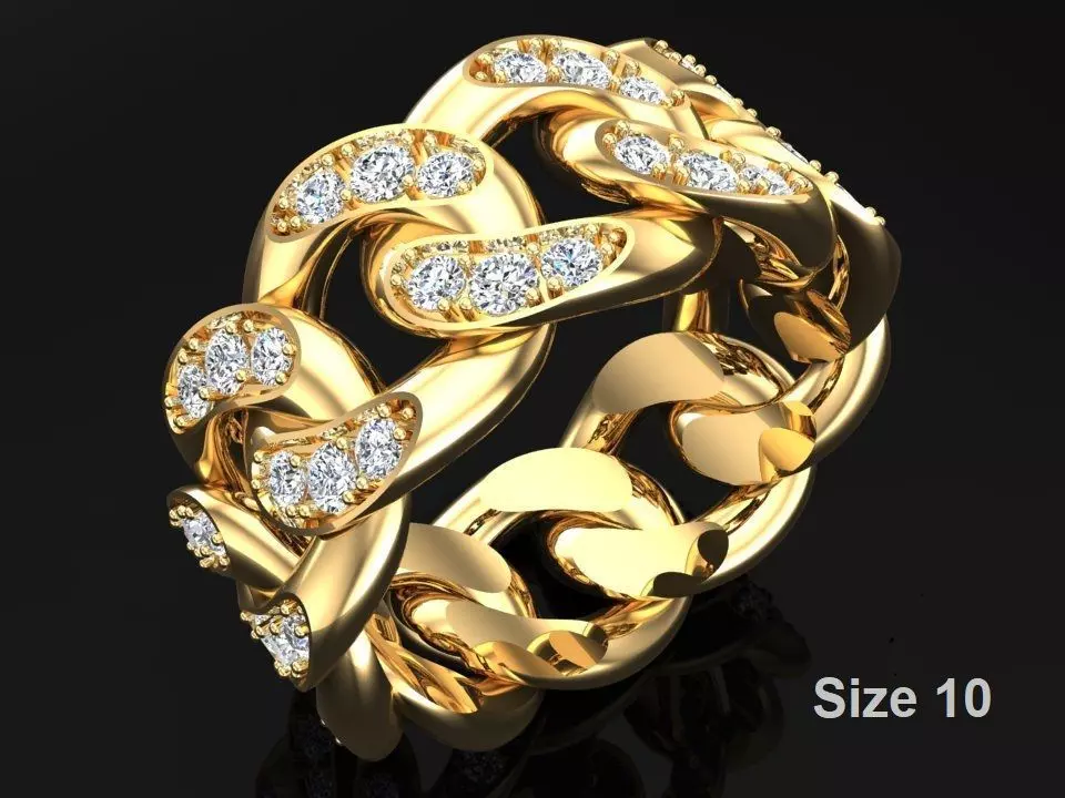 Chain ring - Miami Cuban ring - Link ring - Size 10 3D print model_0