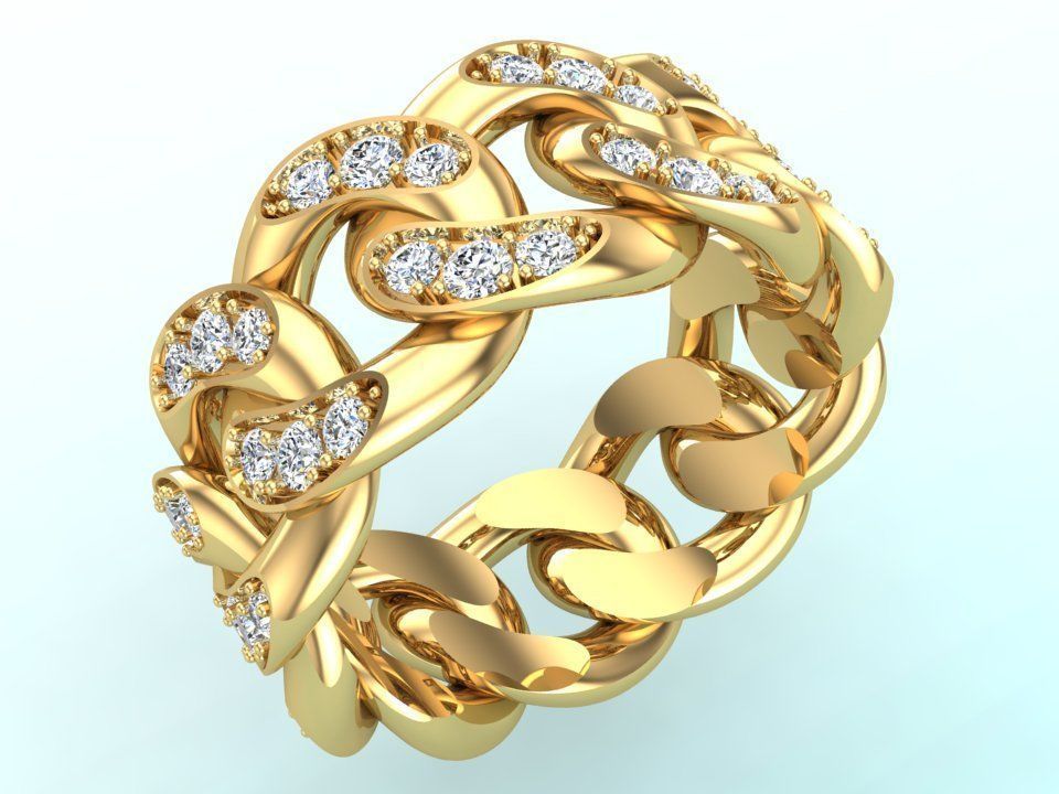 Chain ring - Miami Cuban ring - Link ring - Size 10 3D print model_1