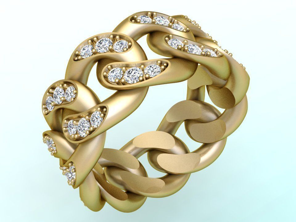 Chain ring - Miami Cuban ring - Link ring - Size 10 3D print model_2