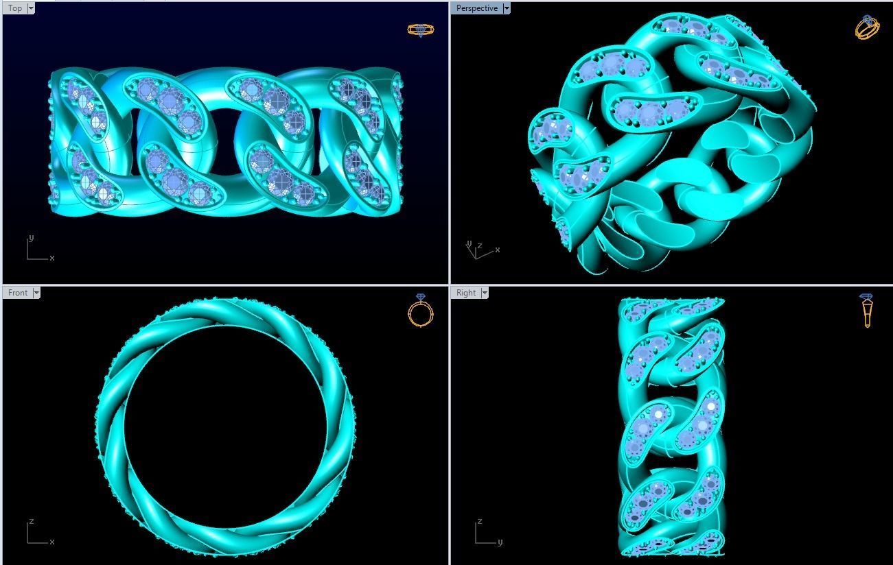 Chain ring - Miami Cuban ring - Link ring - Size 10 3D print model_5