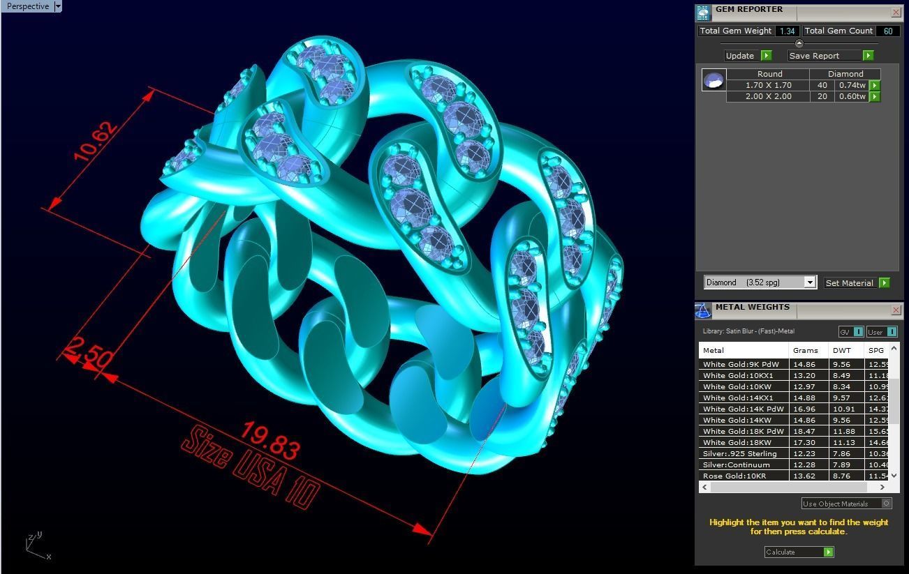 Chain ring - Miami Cuban ring - Link ring - Size 10 3D print model_6