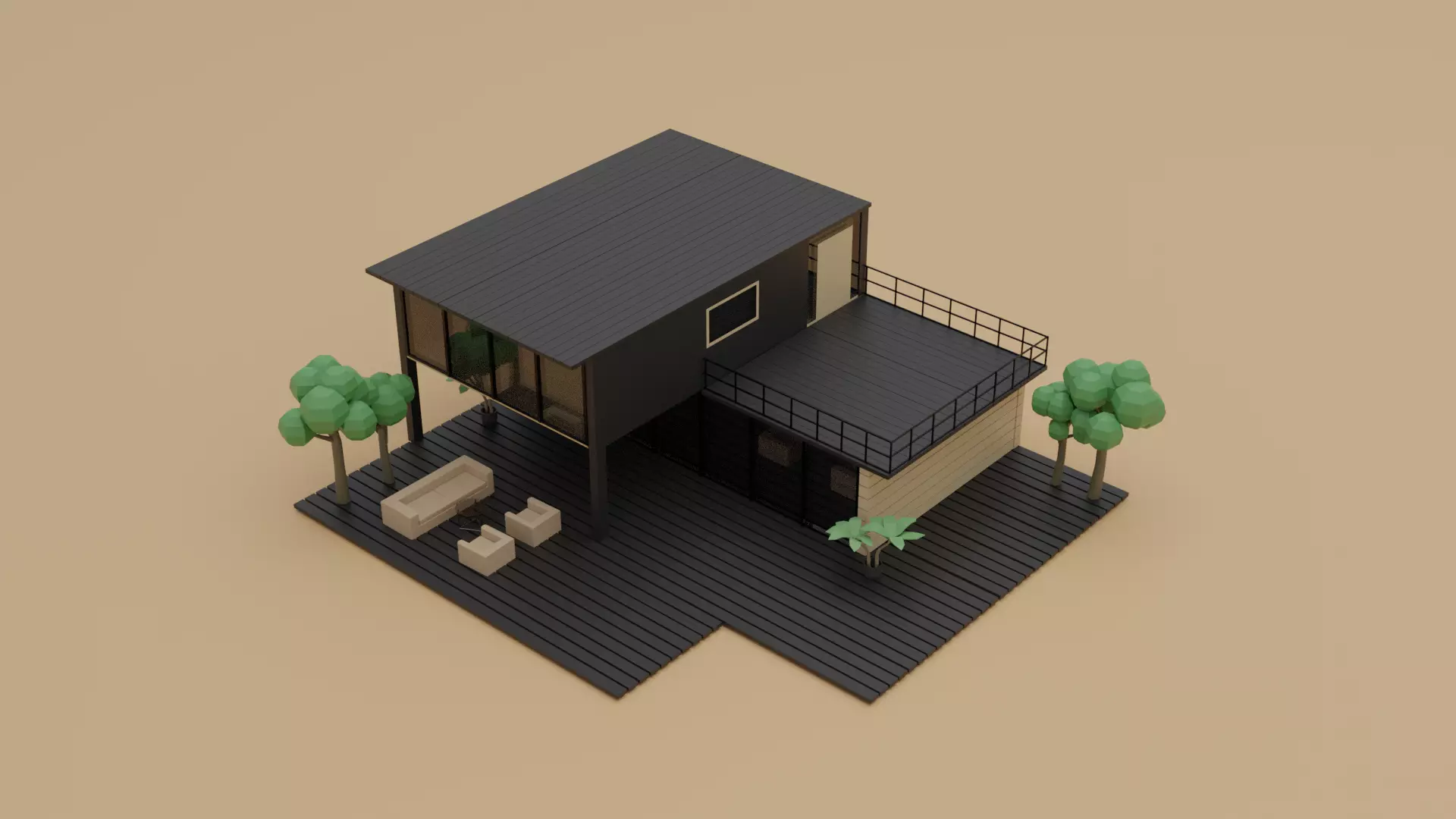 Low Poly Wooden House Low-poly 3D model_0