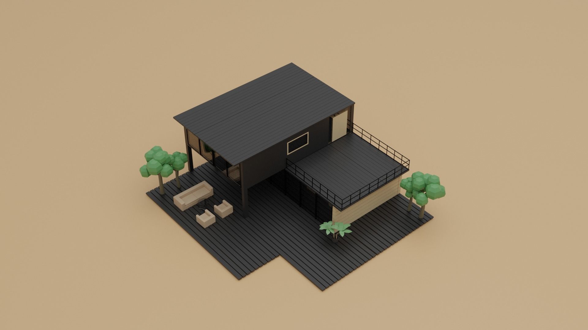 Low Poly Wooden House Low-poly 3D model_6