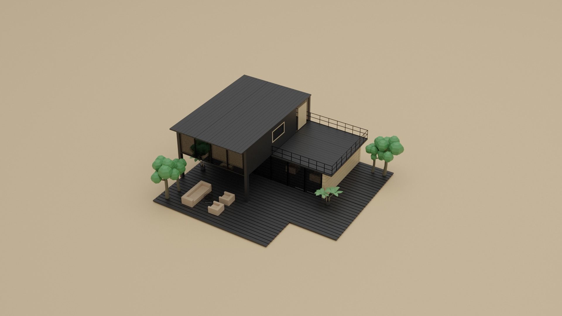 Low Poly Wooden House Low-poly 3D model_4
