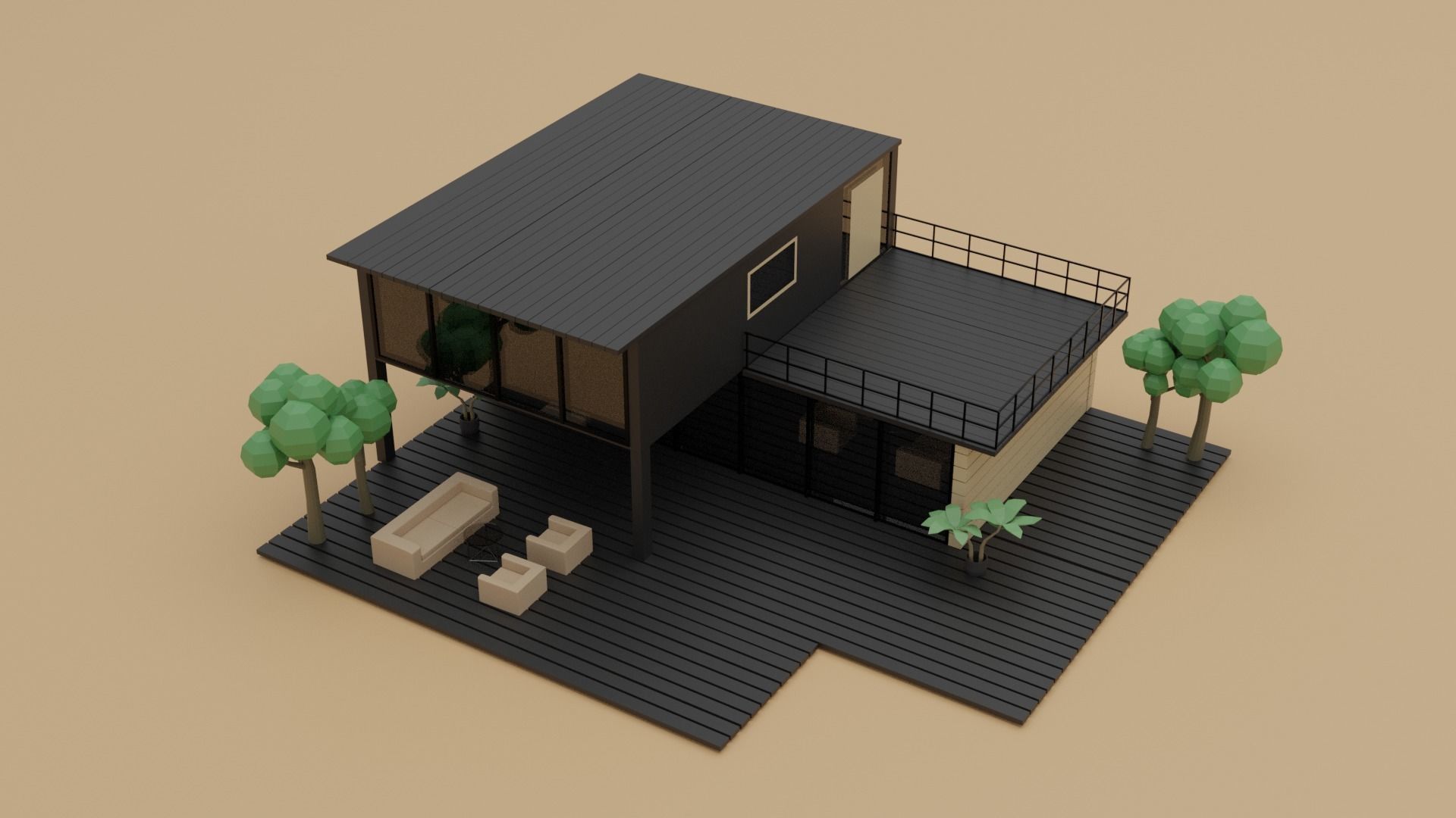 Low Poly Wooden House Low-poly 3D model_5