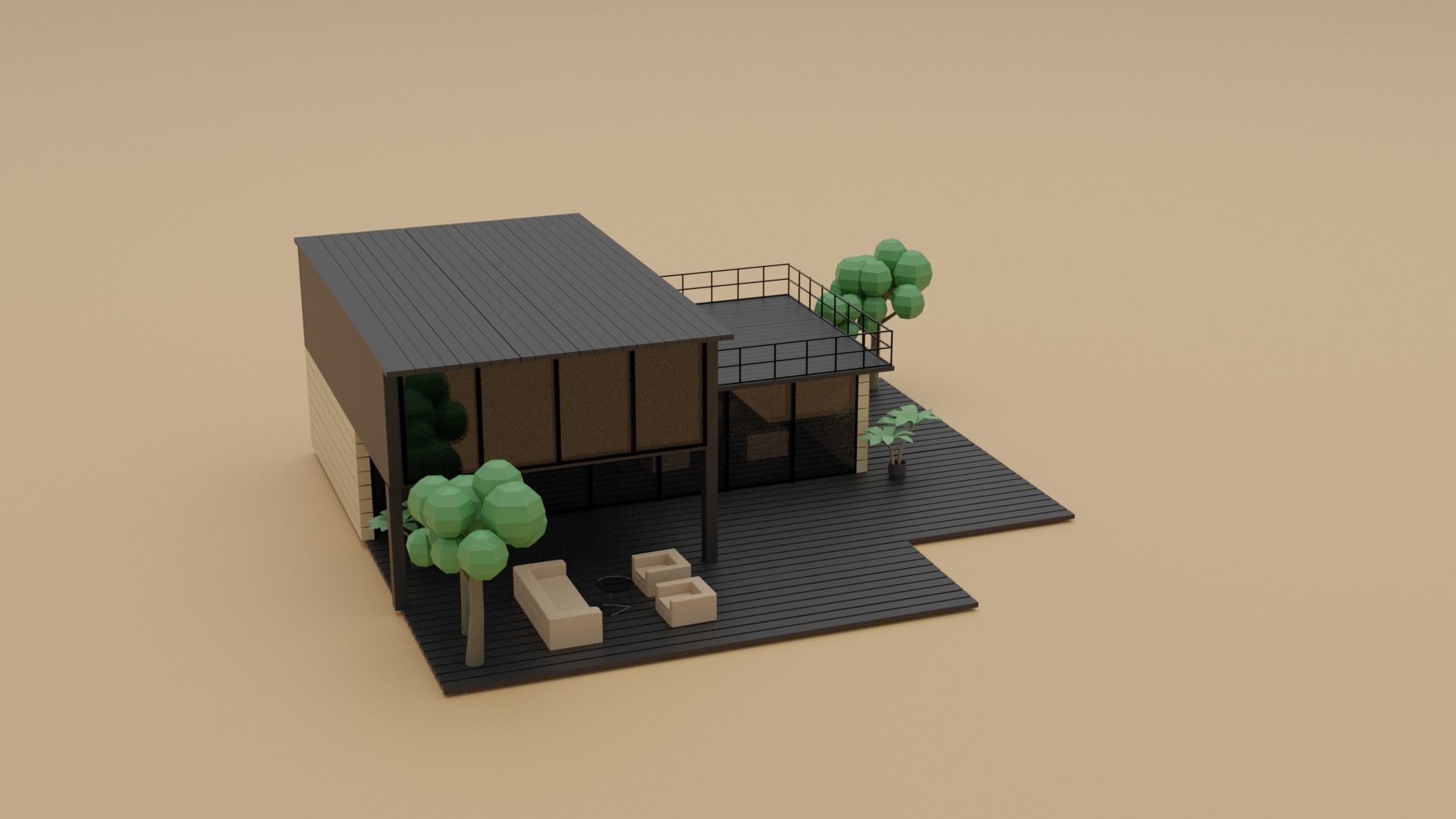 Low Poly Wooden House Low-poly 3D model_3