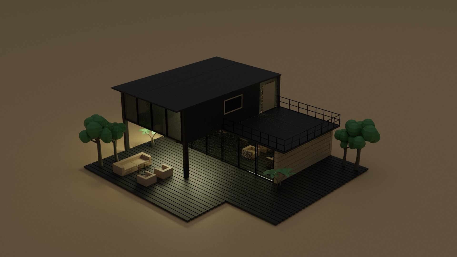 Low Poly Wooden House Low-poly 3D model_1