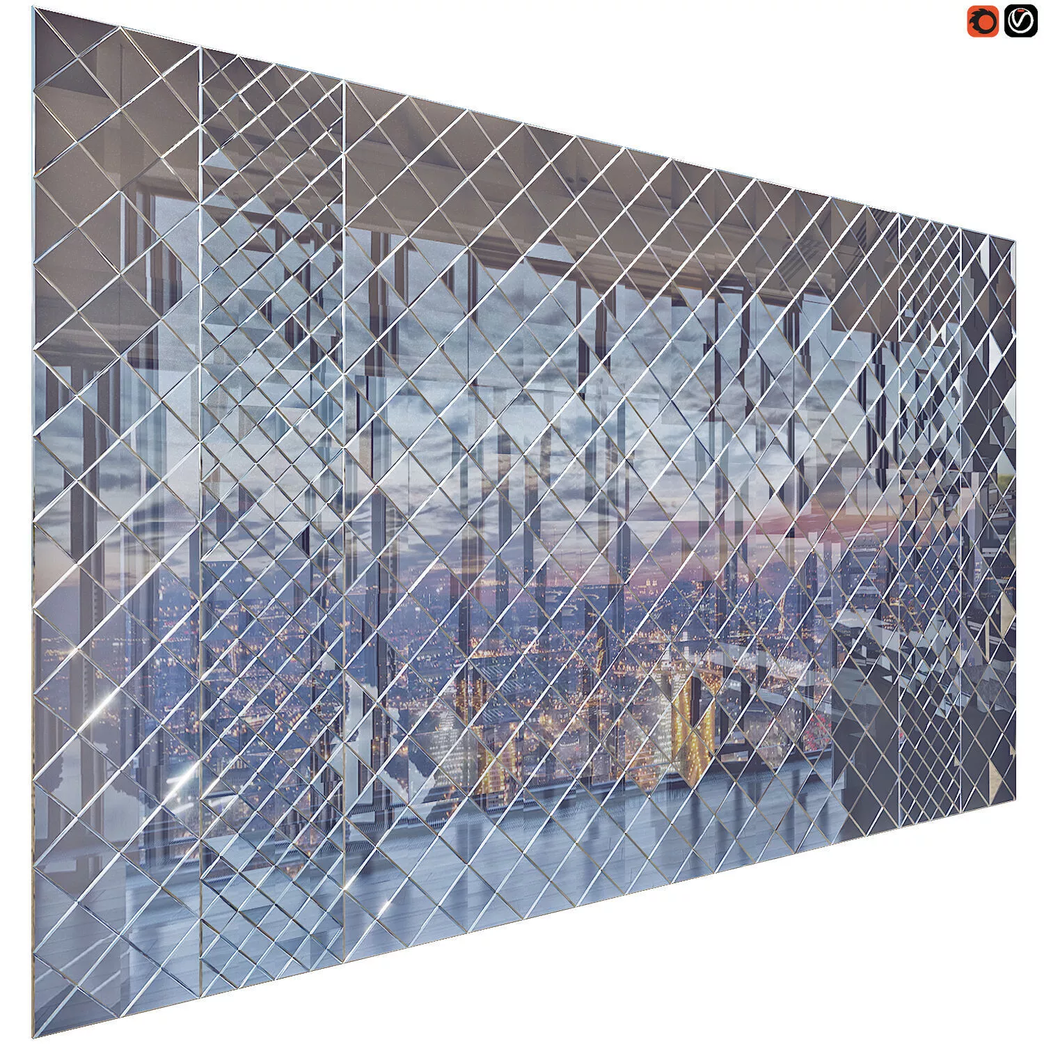 Rhombus mirror glass wall panel 3D model