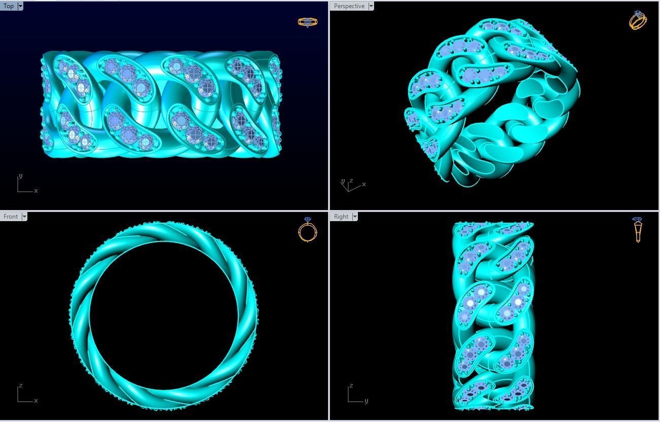 Chain ring - Miami Cuban ring - Link ring - Size 11 3D print model_5