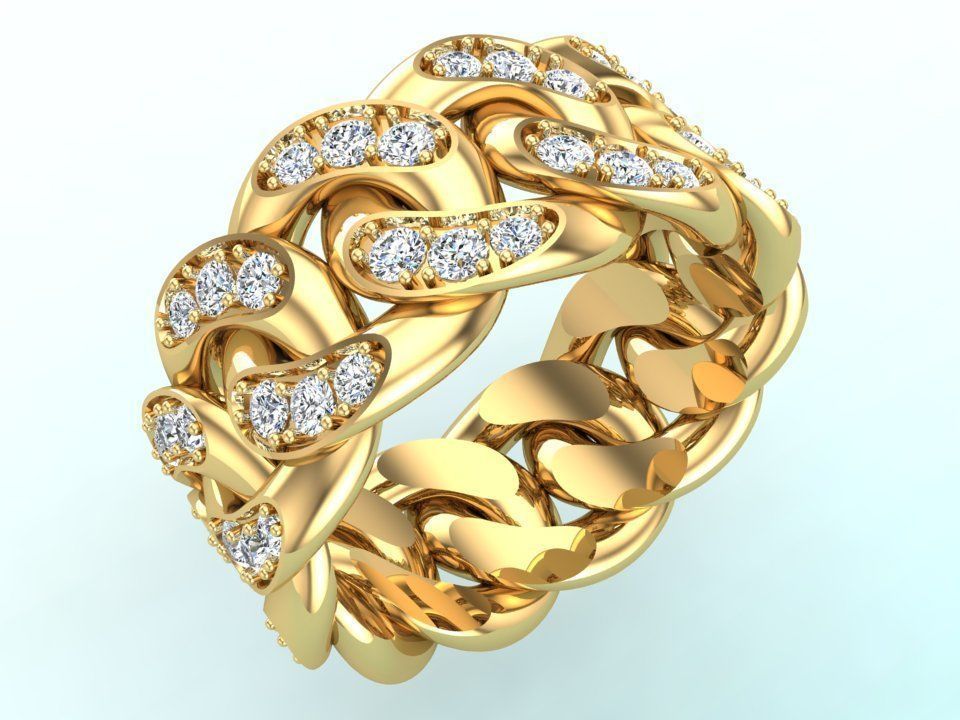Chain ring - Miami Cuban ring - Link ring - Size 11 3D print model_7