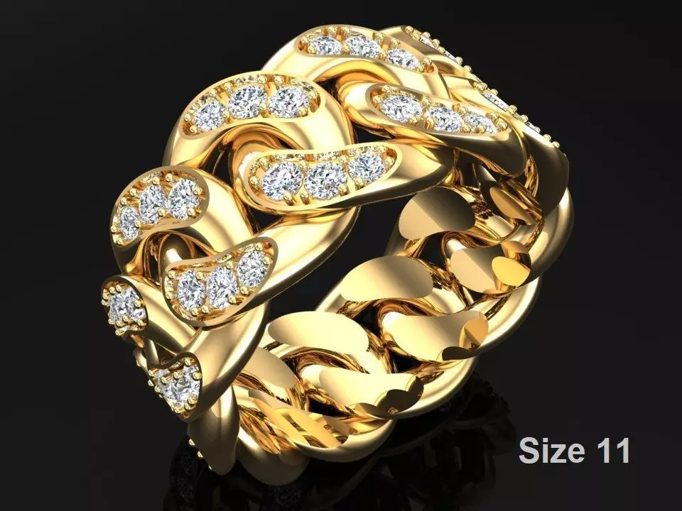 Chain ring - Miami Cuban ring - Link ring - Size 11 3D print model_0
