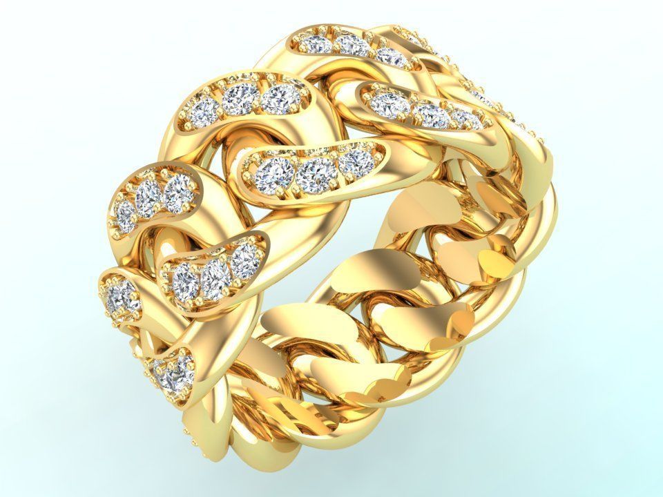 Chain ring - Miami Cuban ring - Link ring - Size 11 3D print model_1