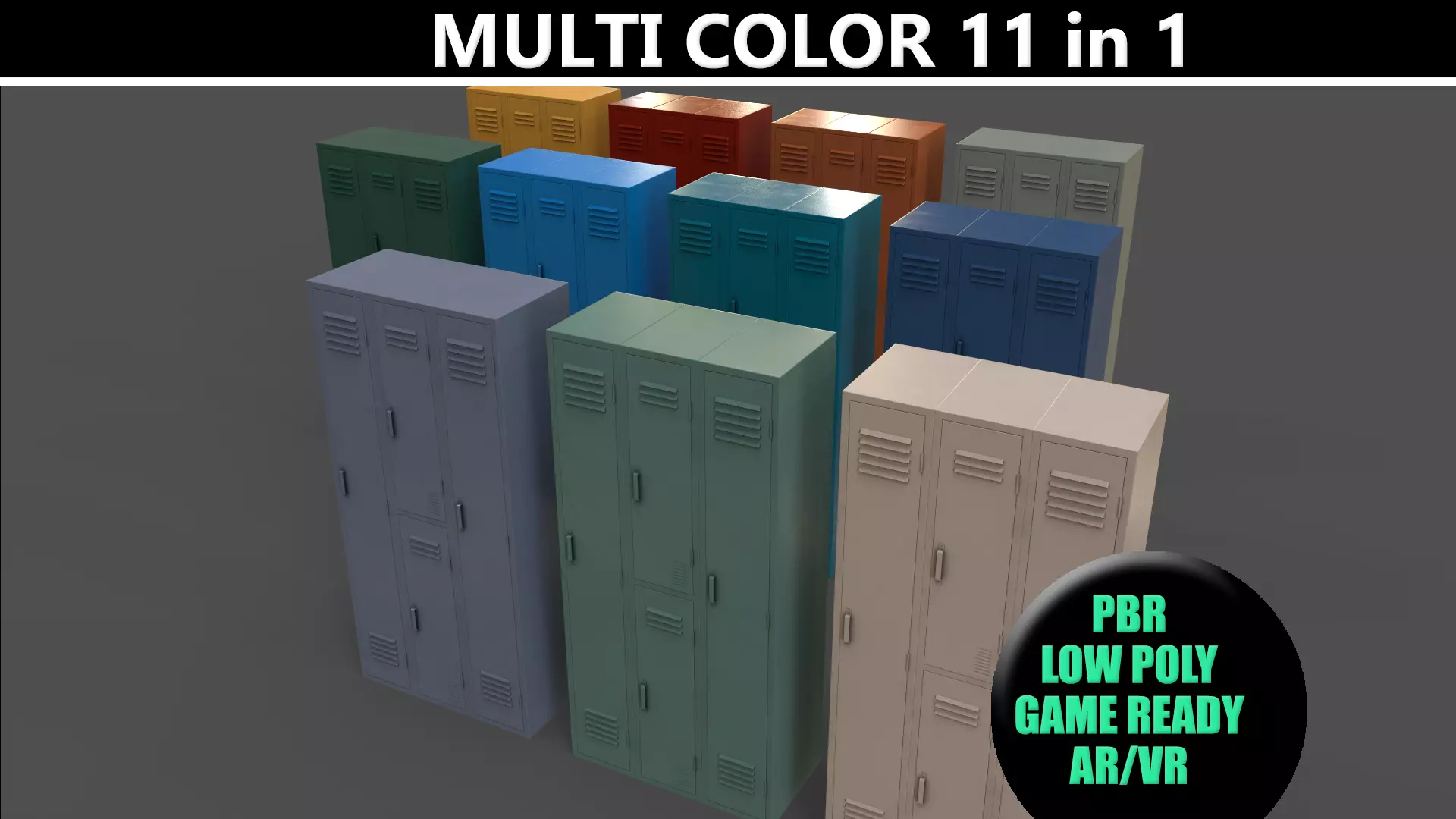PBR School Gym Locker 04 - Multi color Pack 3D Model Collection_0