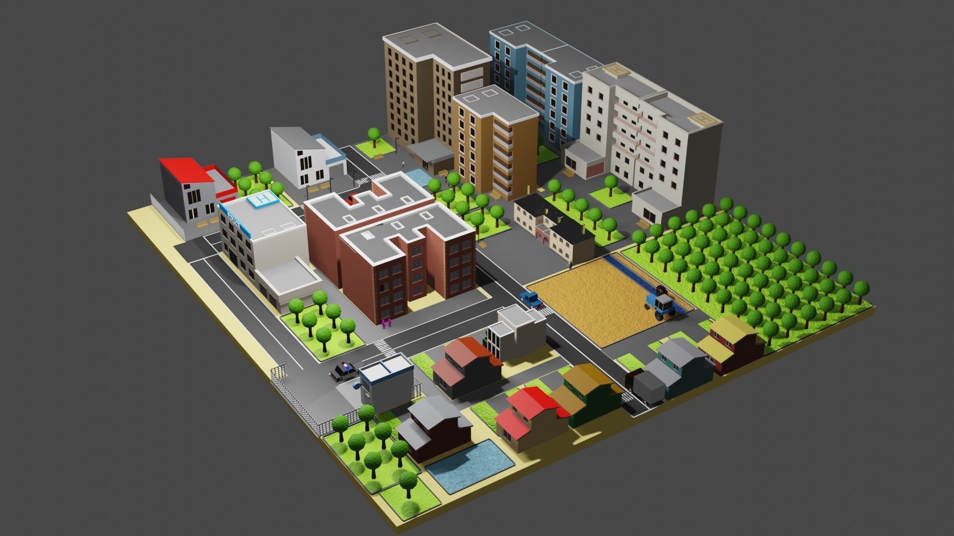 Low  poly city pack Low-poly 3D model_11