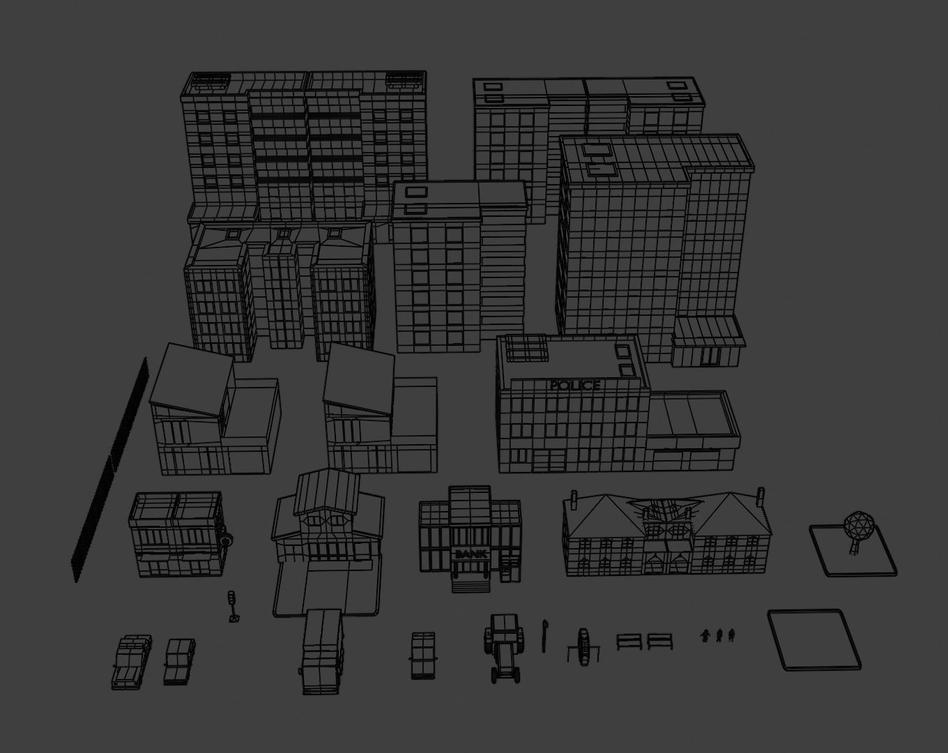 Low  poly city pack Low-poly 3D model_2