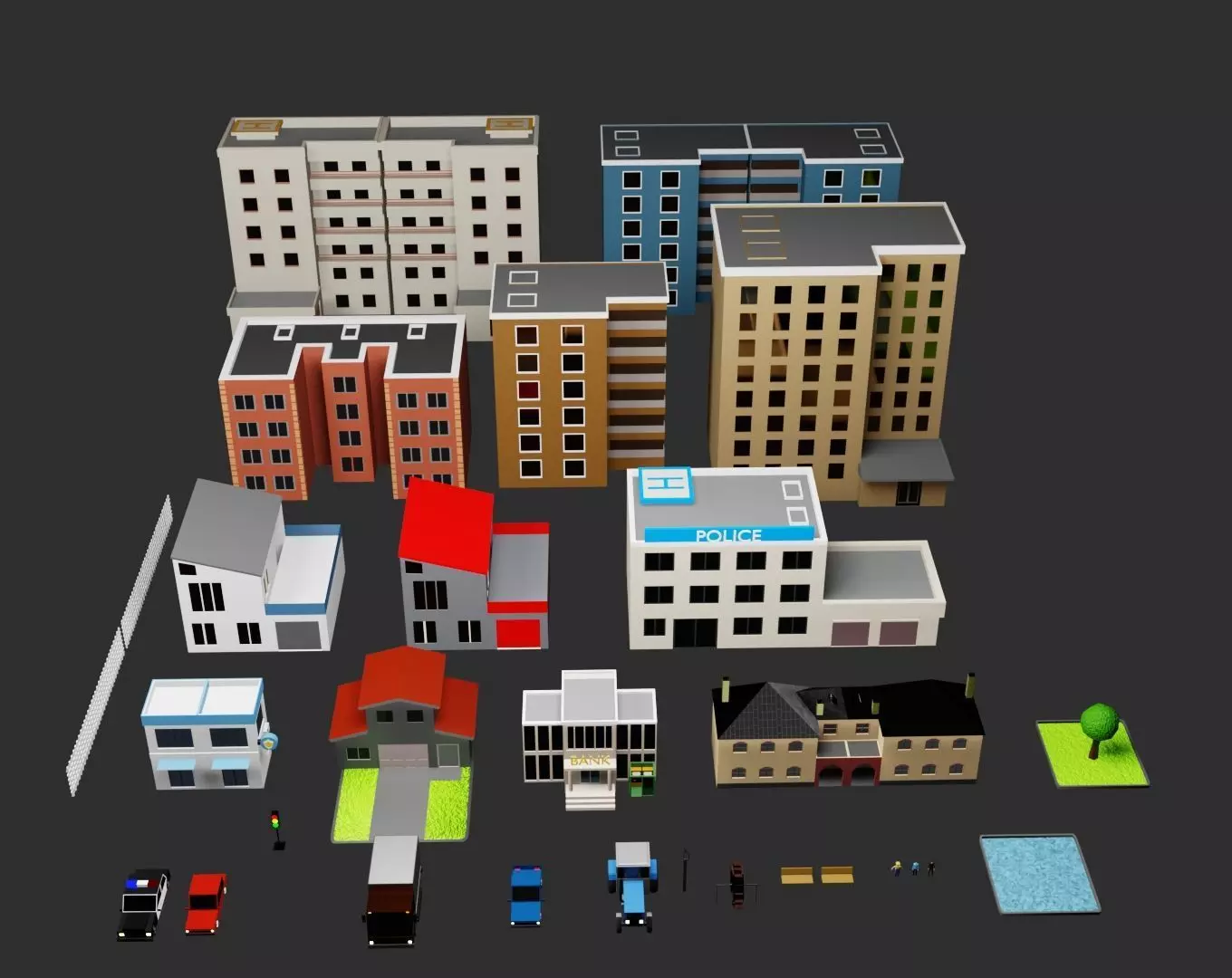 Low  poly city pack Low-poly 3D model_0