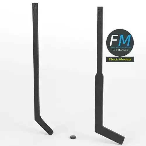 Ice hockey sticks and puck 3D model