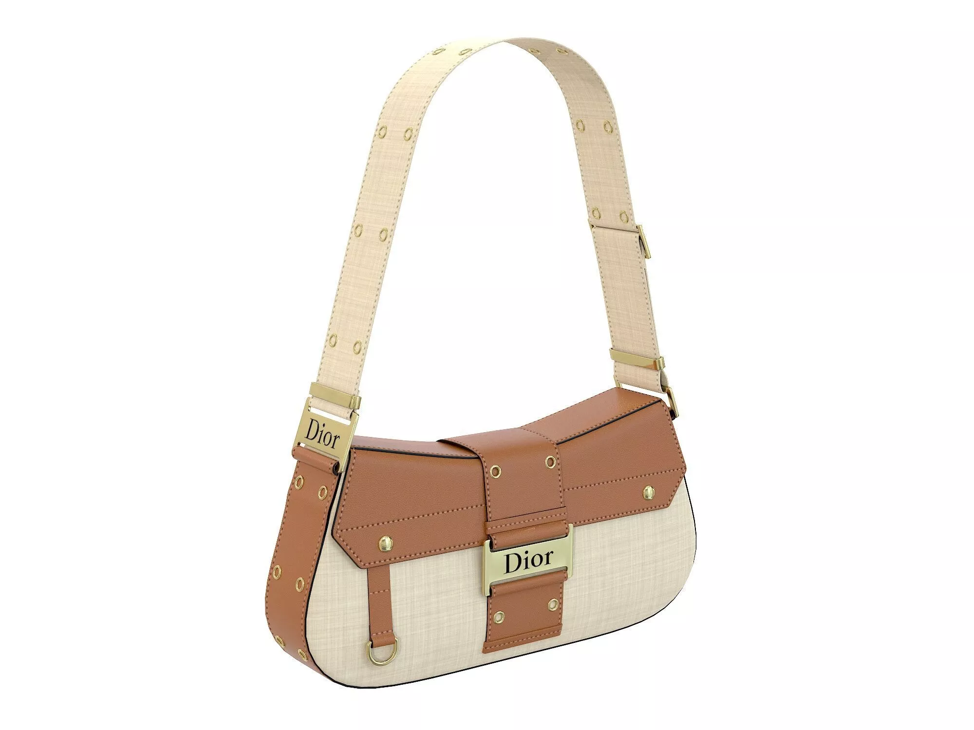 Dior Street Chic Bag Brown Beige Fabric 3D model