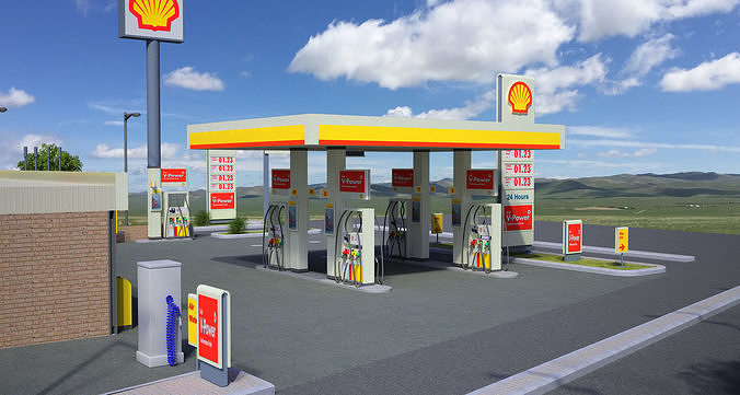 Shell Gas Station Low-poly 3D model
