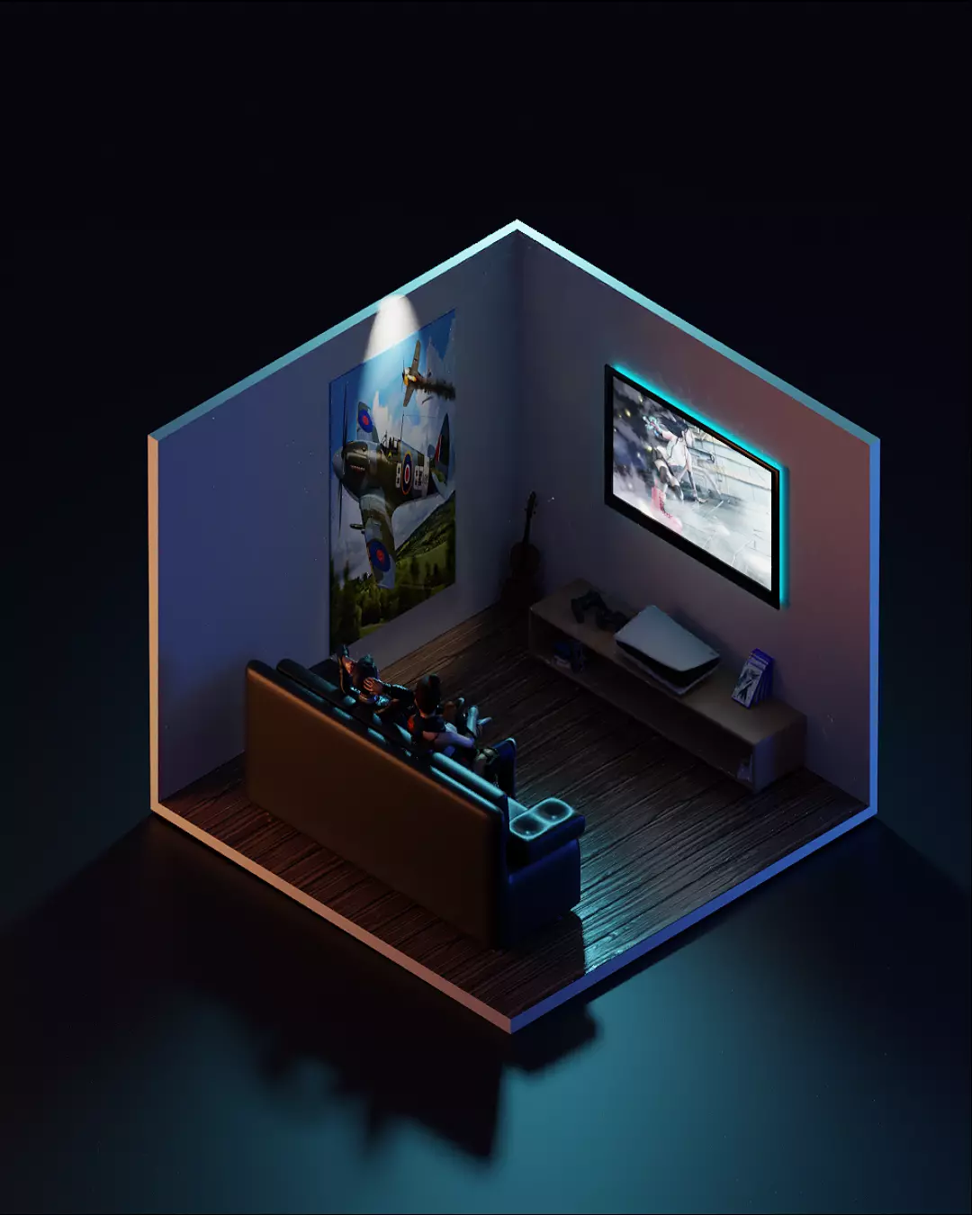 Isometric Room Low Poly Model Low-poly 3D model_0