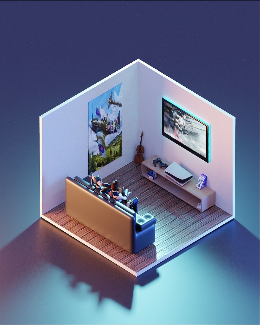 Isometric Room Low Poly Model Low-poly 3D model_2