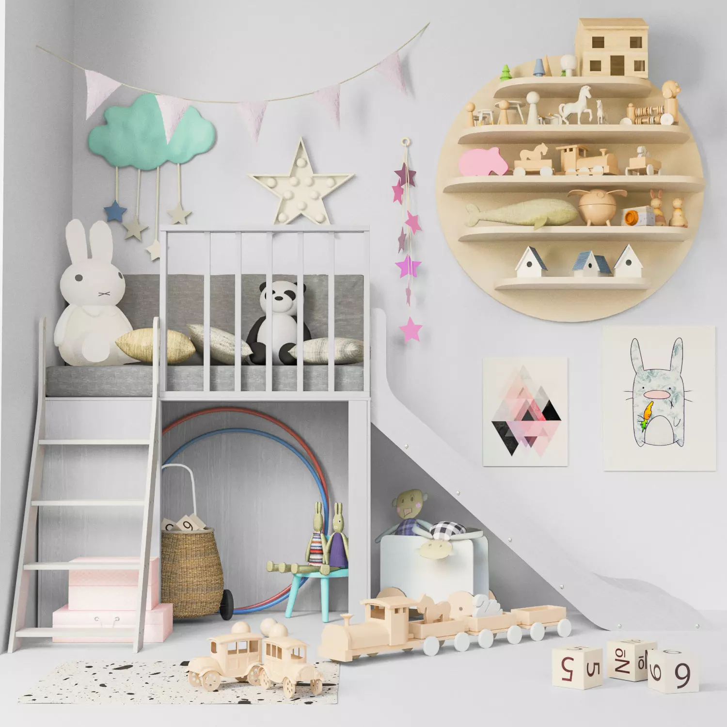 Children wardrobe with decor and toys 3D model_0
