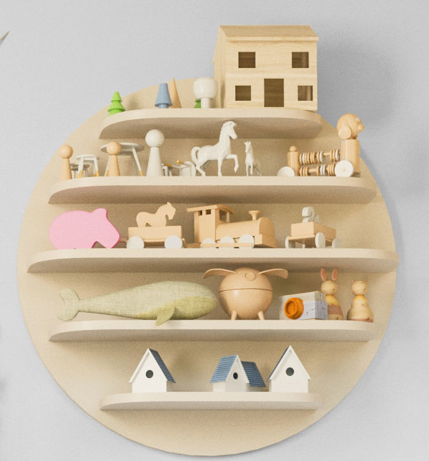 Children wardrobe with decor and toys 3D model_2