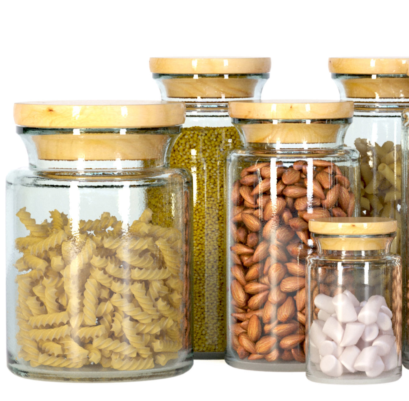 Spices glass jars with nuts and seeds 3D model_2