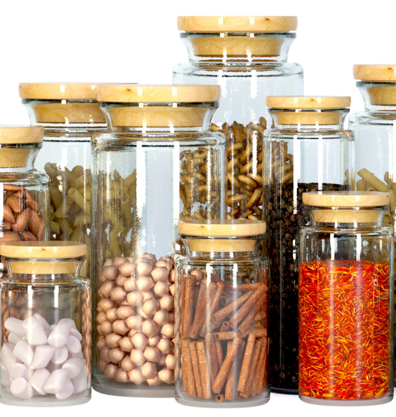 Spices glass jars with nuts and seeds 3D model_4