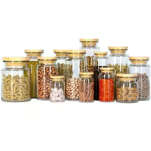 Spices glass jars with nuts and seeds 3D model