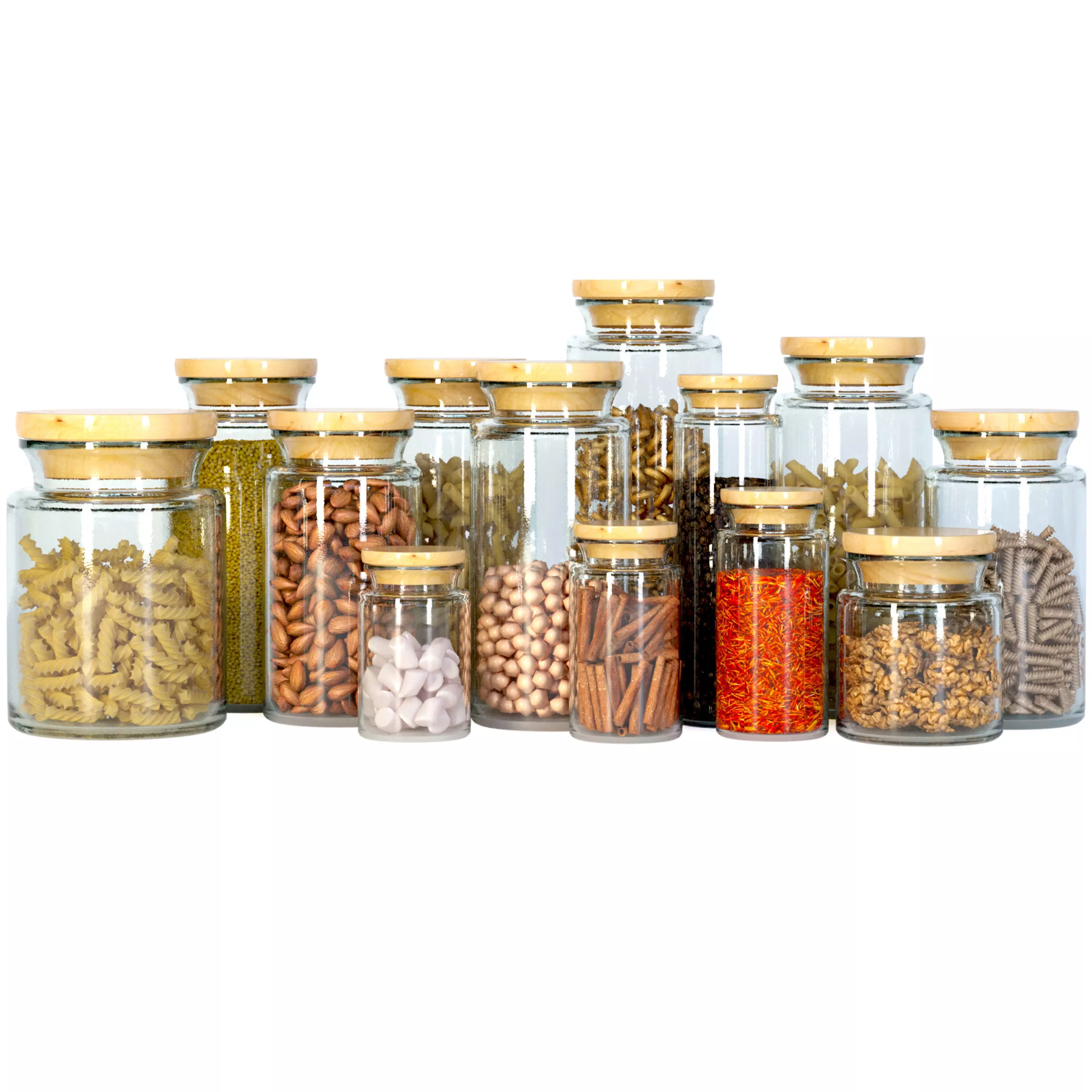Spices glass jars with nuts and seeds 3D model_0