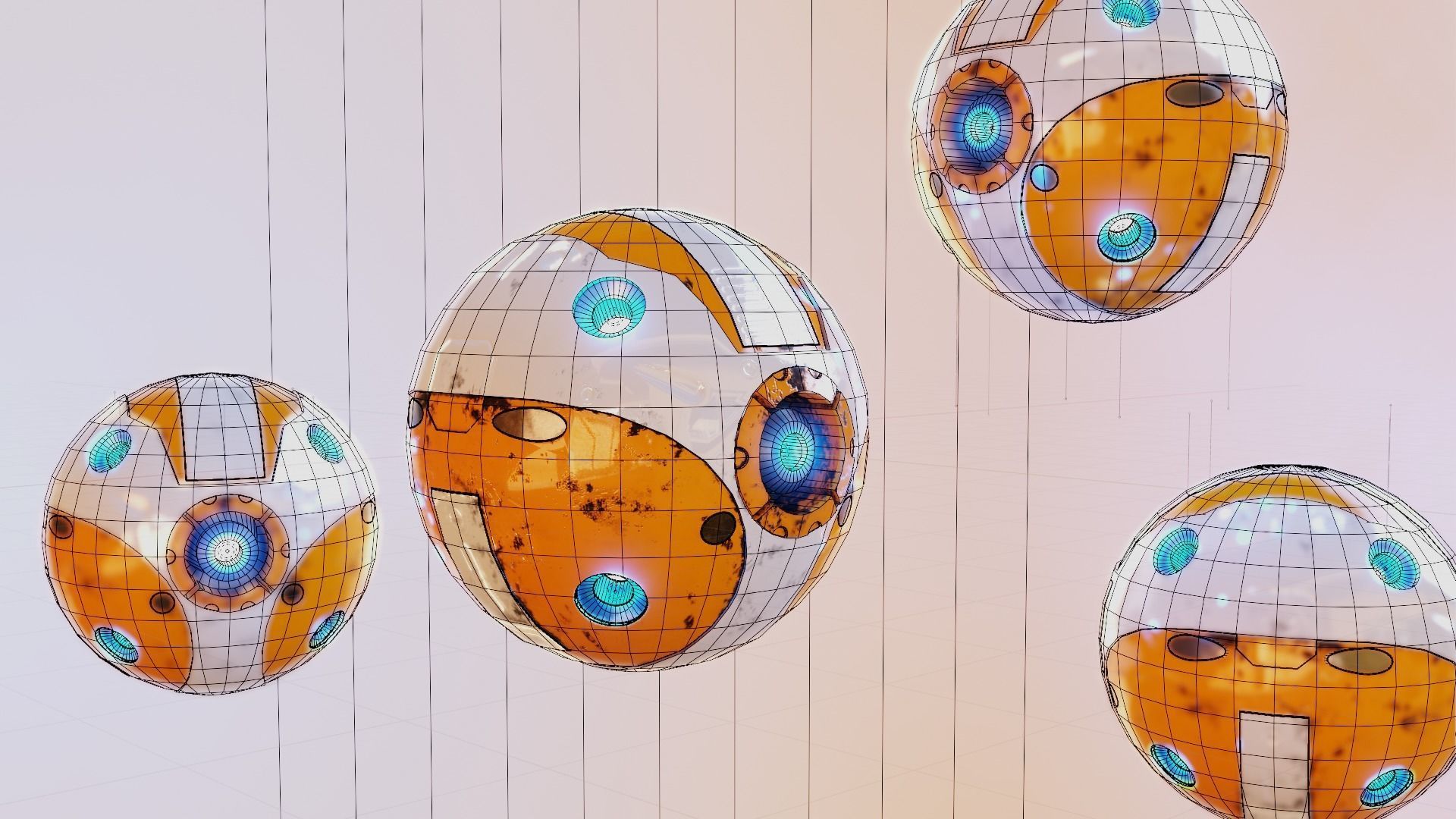 sci-fi futuristic balls mechanics Low-poly 3D model_1