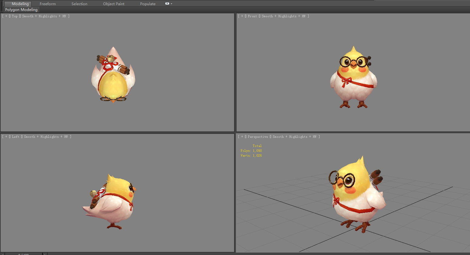 Cartoon bird with glasses Low-poly 3D model_4