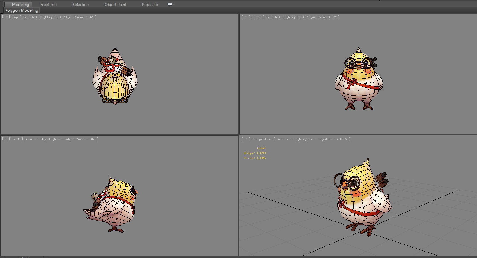 Cartoon bird with glasses Low-poly 3D model_5