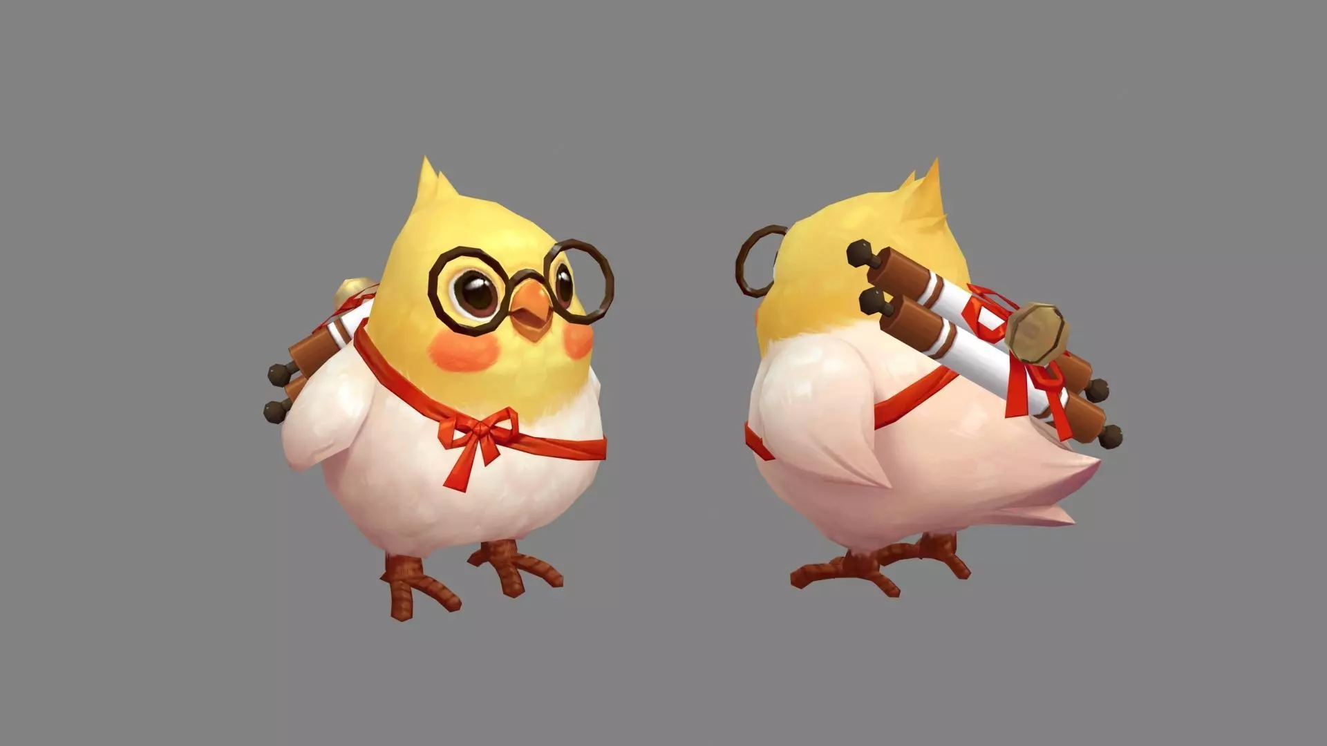 Cartoon bird with glasses Low-poly 3D model_0