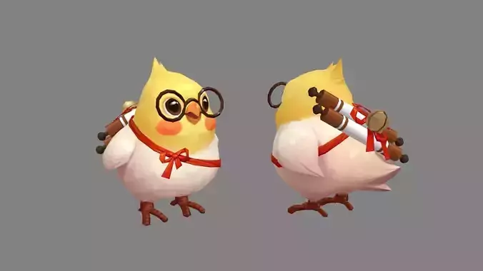 Cartoon bird with glasses Low-poly 3D model