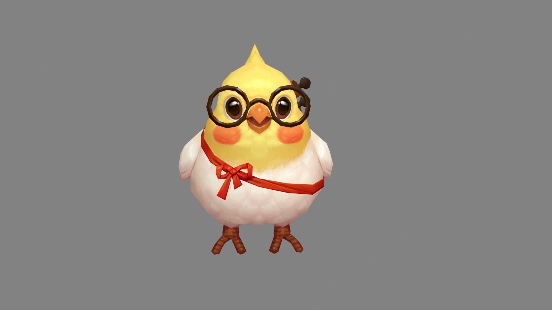Cartoon bird with glasses Low-poly 3D model_1