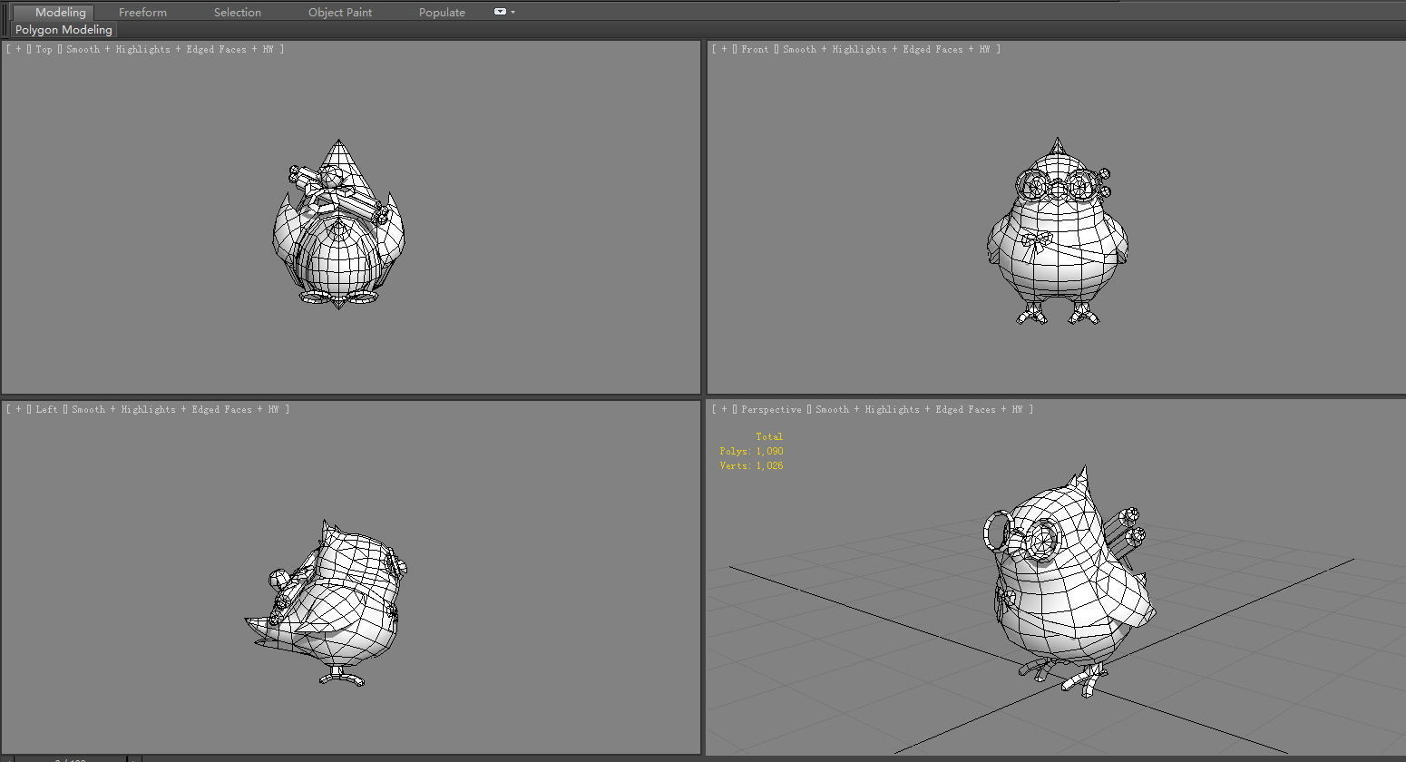 Cartoon bird with glasses Low-poly 3D model_6
